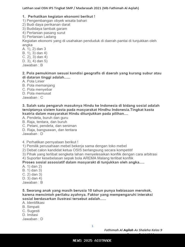 Latihan Soal OSN IPS SMP Terbaru dengan 30 Soal Sesuai Pola Terkini