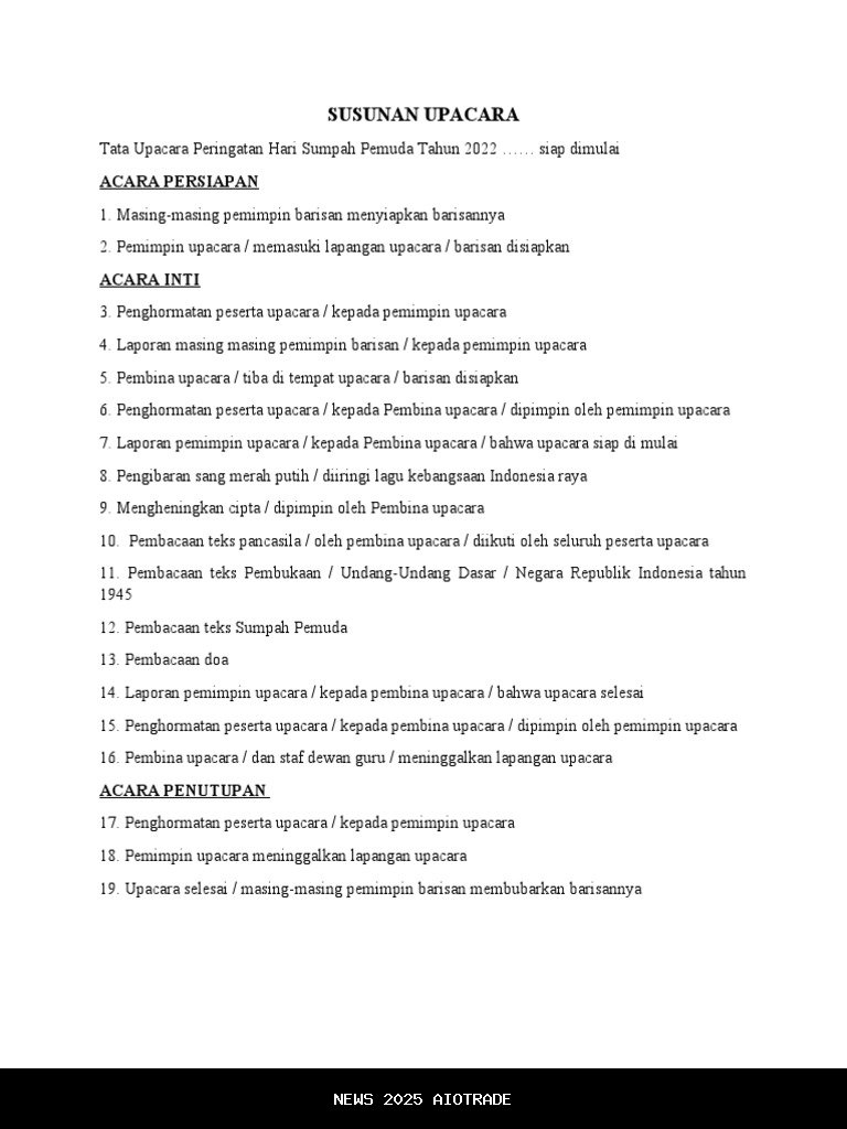 Susunan Upacara Sumpah Pemuda 2025, Aturan Resmi Kemenpora