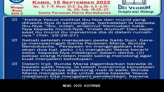 Injil Katolik Selasa 19 Agustus 2025 dan Mazmur Tanggapan