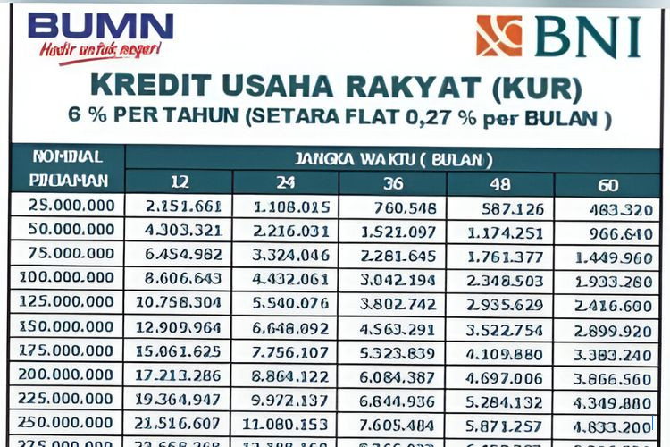Tabel KUR BNI 2025: Pinjaman Sampai Rp 500 Juta, Cek Cicilan di Sini