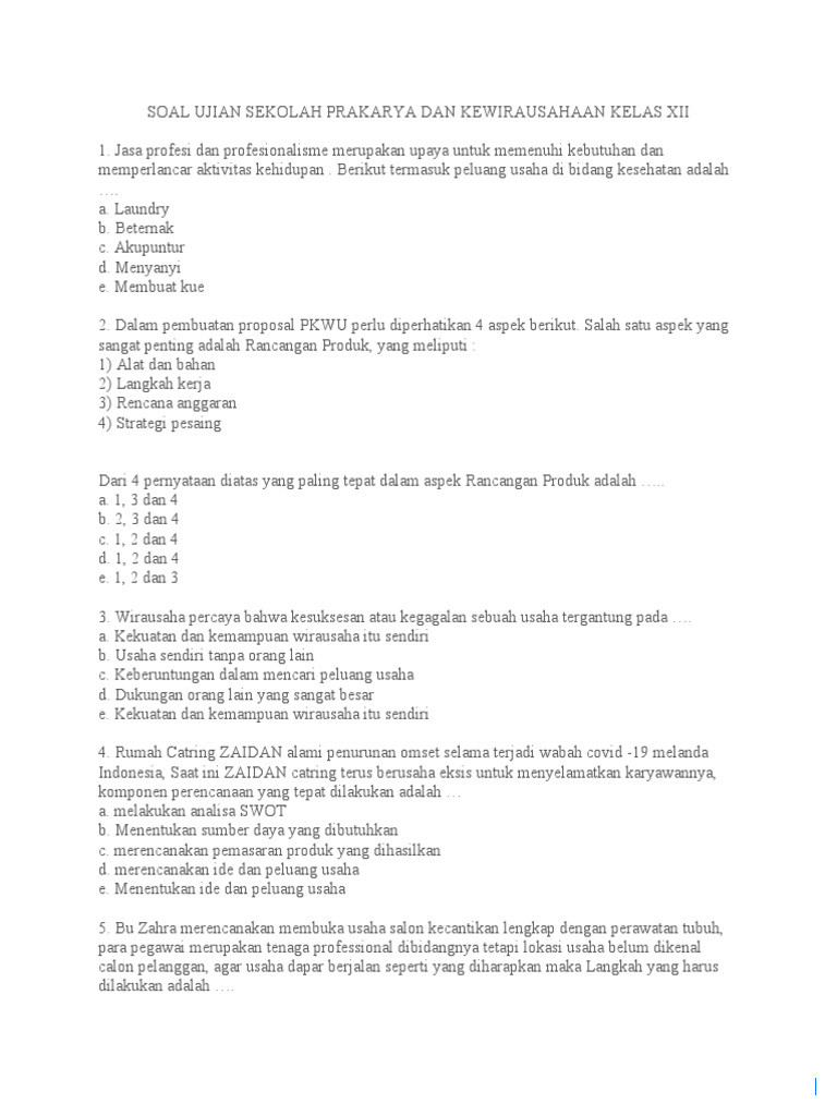 45 Soal Prakarya Kerajinan Kelas 12 Semester 1 2025