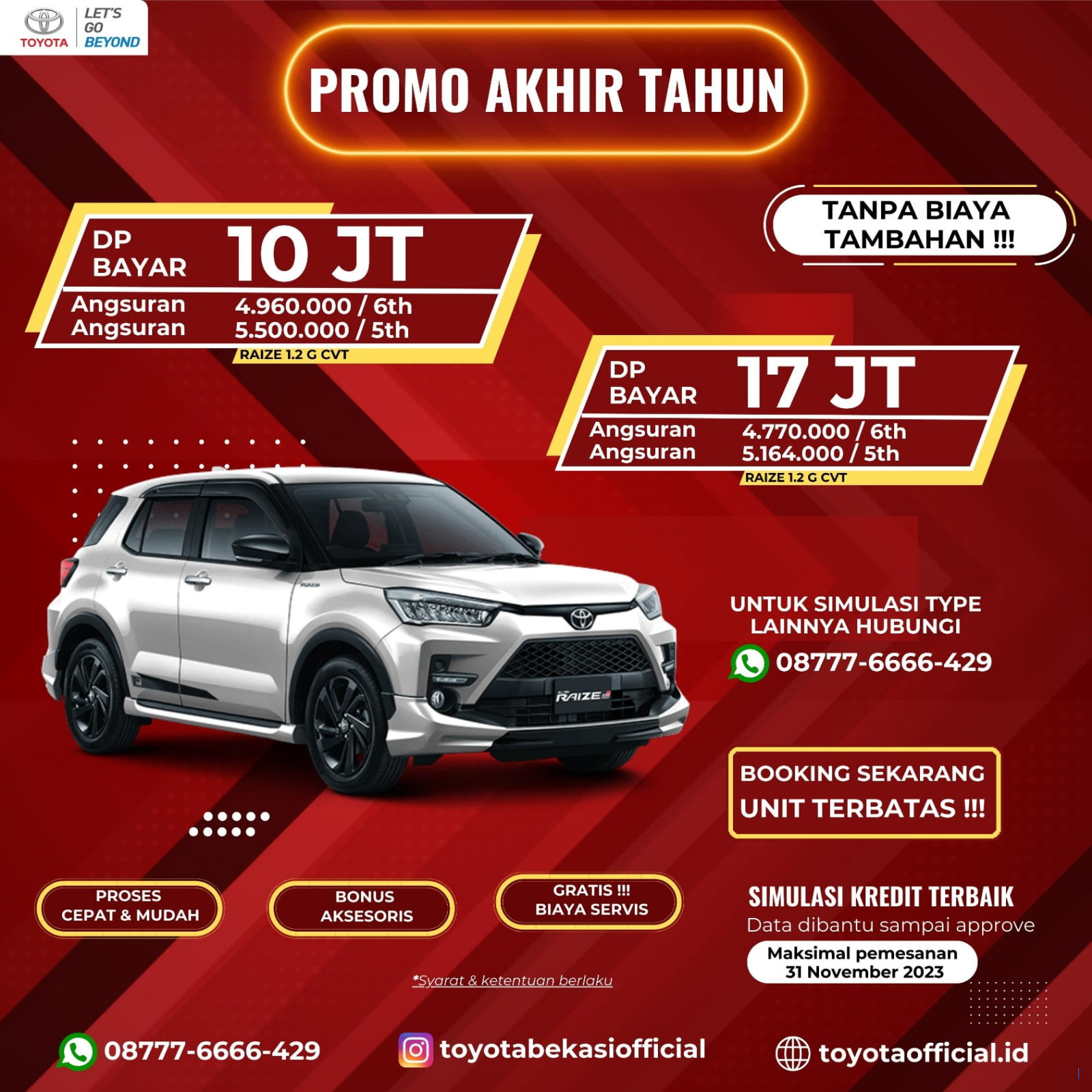 Promo Akhir Tahun Toyota Agya dan Raize: Cicilan Murah, DP Rendah, Cashback Besar